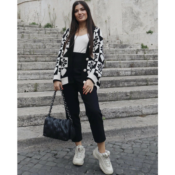 Zara Black and White Patterned Cardigan - Picture 6 of 15